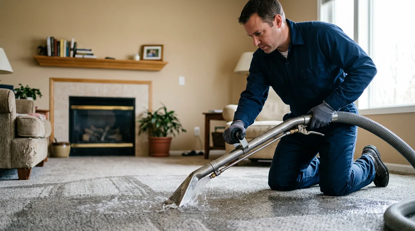 Water damage restoration technician working near Huron, TN